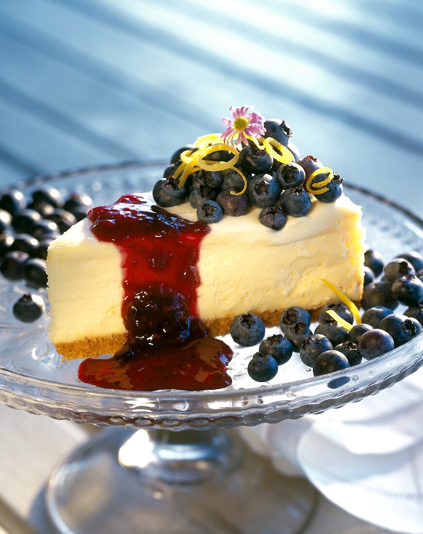 Piece of cheesecake with blueberries