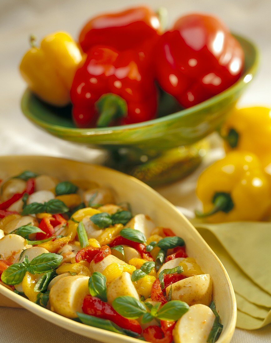 Potato and pepper salad with fresh basil