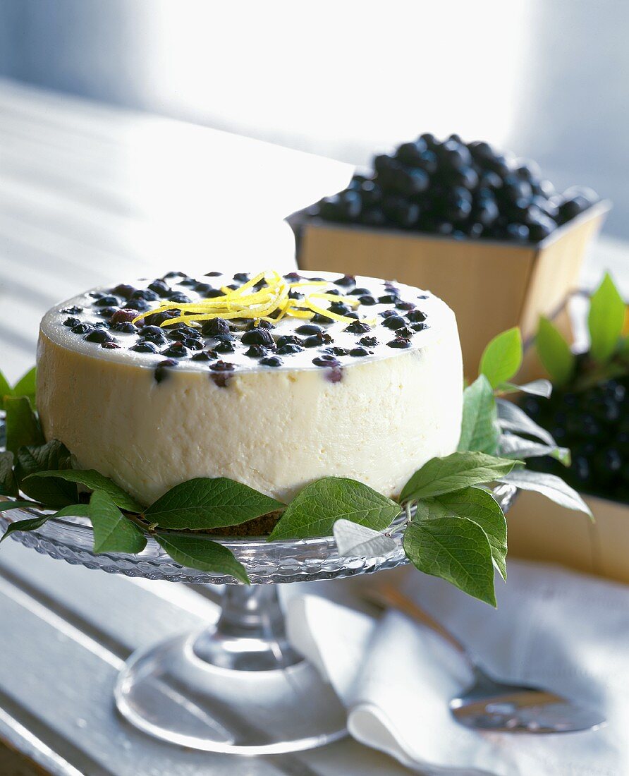 Whole Cheesecake with Fresh Blueberries