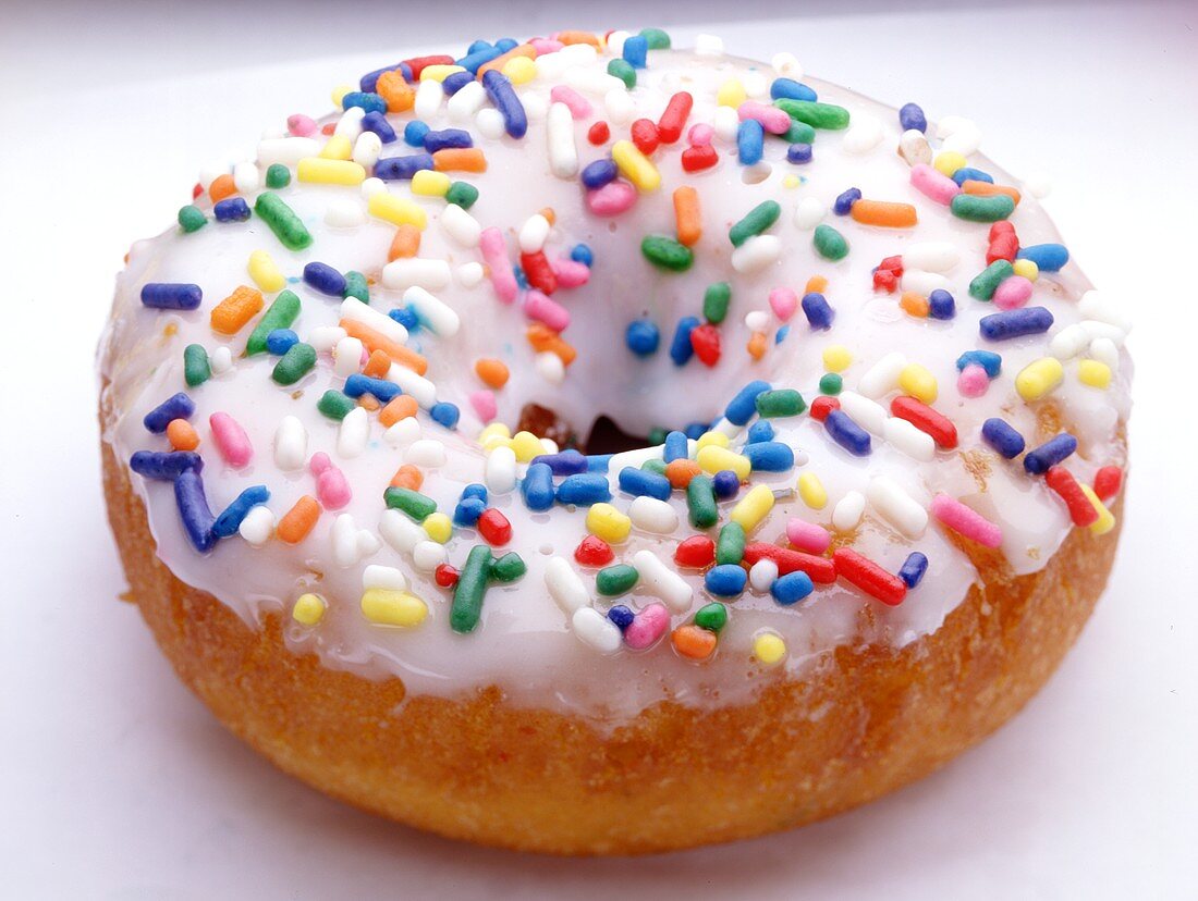 Doughnut with coloured sugar sprinkles
