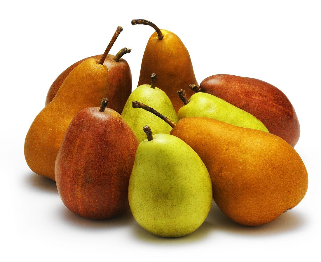 Still life with different types of pears