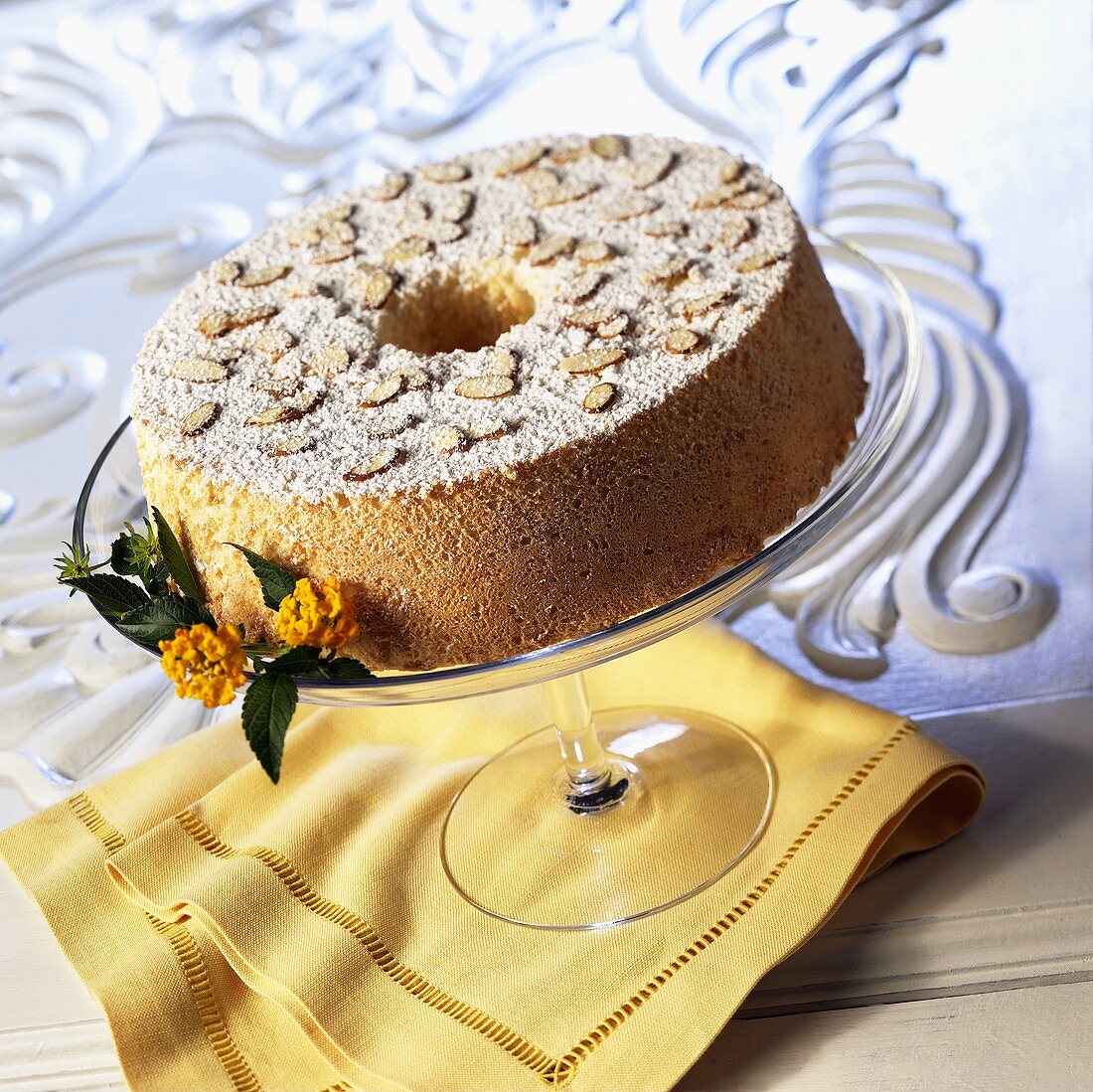 A Whole Angel Food Cake on a Cake Stand