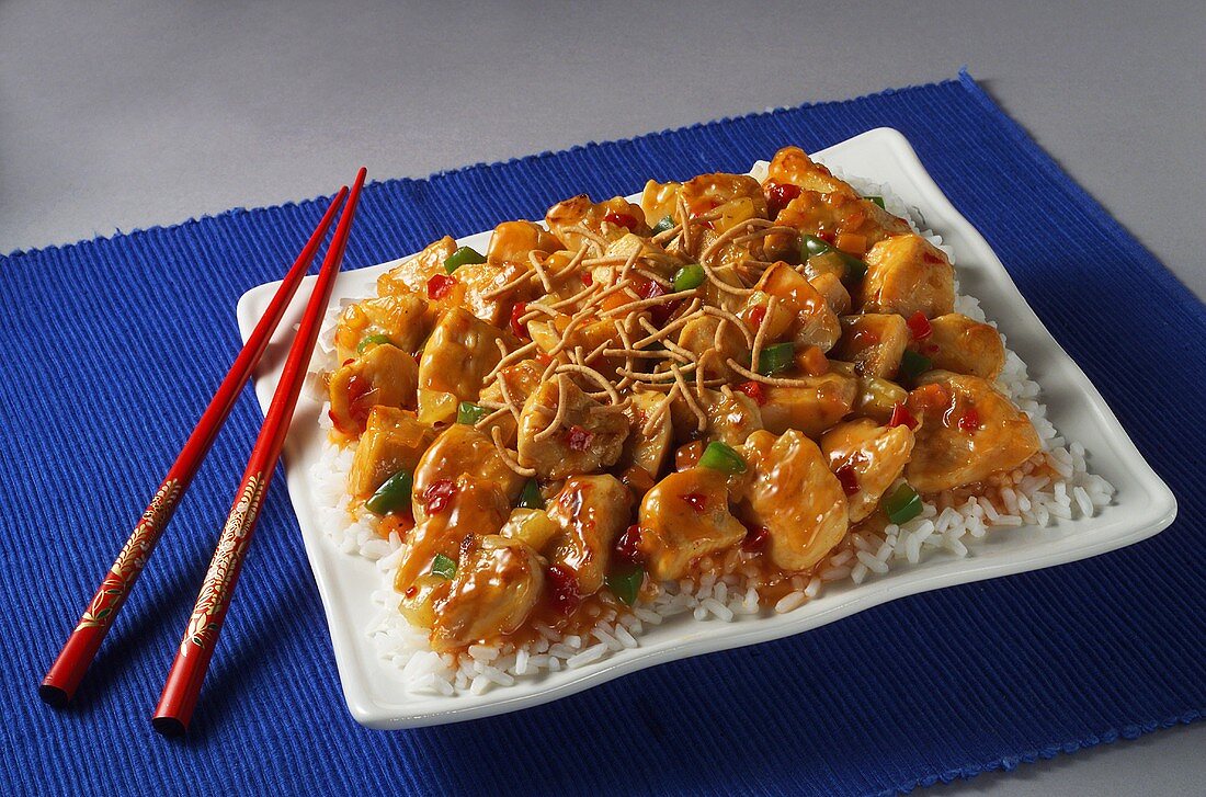 Sweet and Sour Chicken Over White Rice