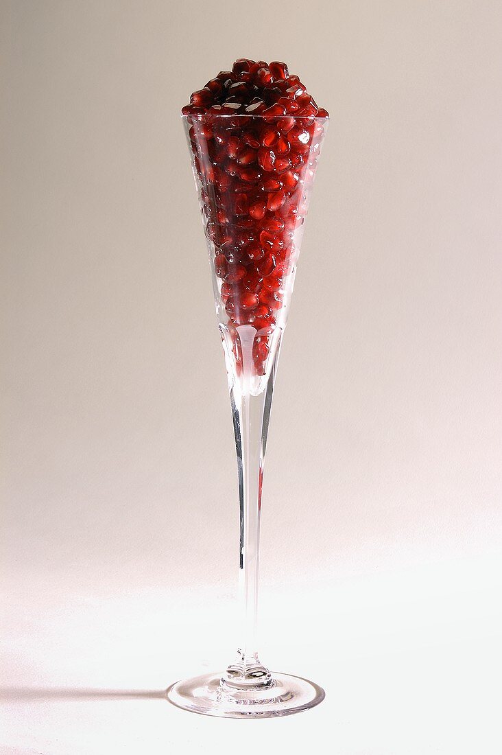 Pomegranate Seeds in a Champagne Flute