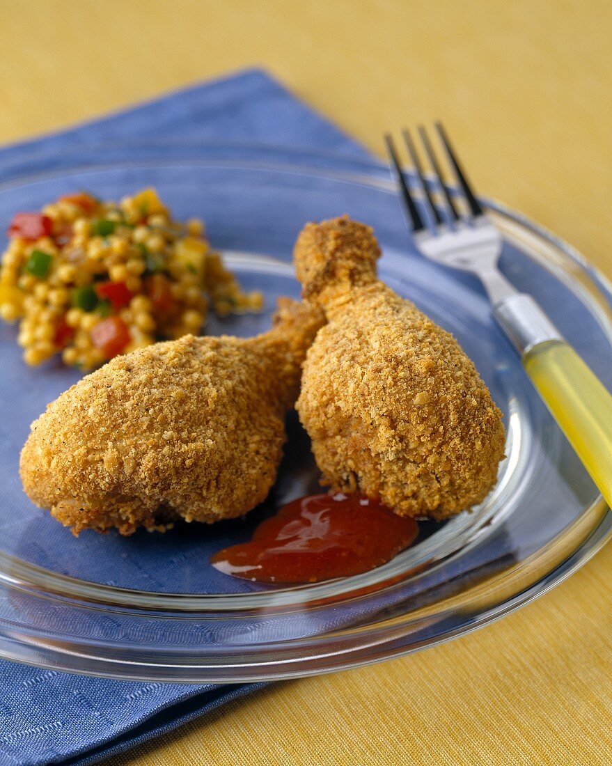 Ofengebackene Hähnchenkeulen mit Ketchup und Couscous