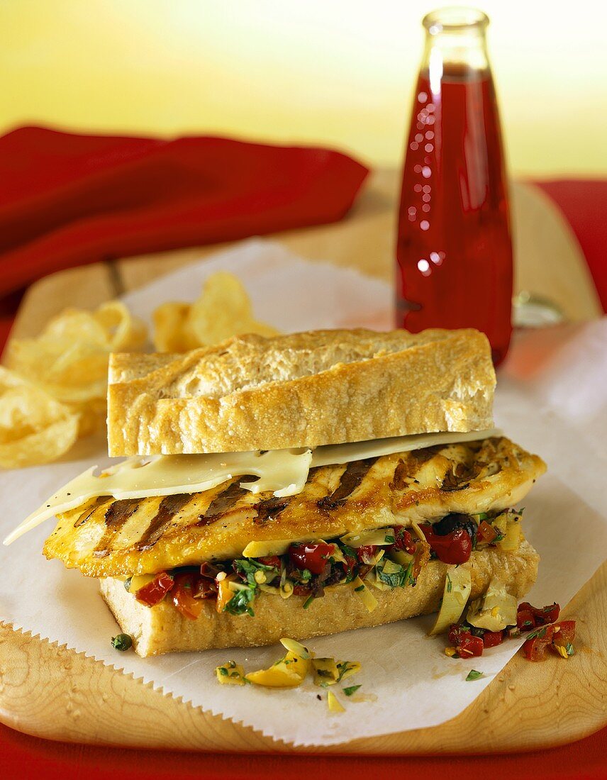 Muffuletta sandwich with chicken