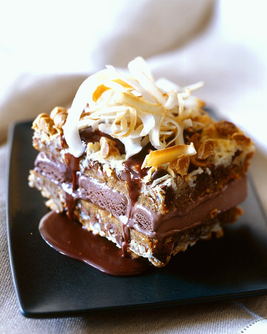 Chocolate Ice Cream Sandwiched Between Peanut Butter & Coconut Bars