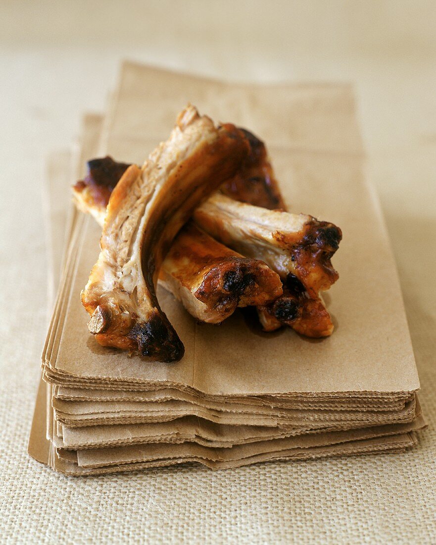 Spare-ribs on paper bags