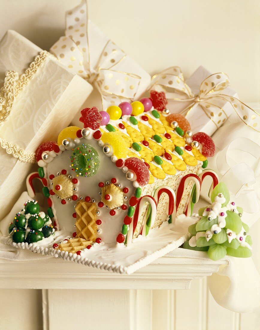 Richly decorated gingerbread house