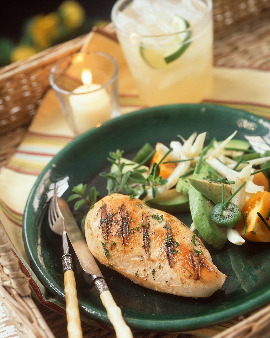 A Grilled Chicken Breast with Avocado Salad