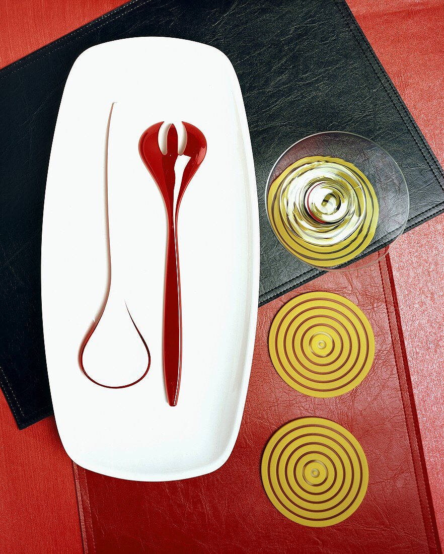 Still Life with Platter, Utensils, Glass and Coasters