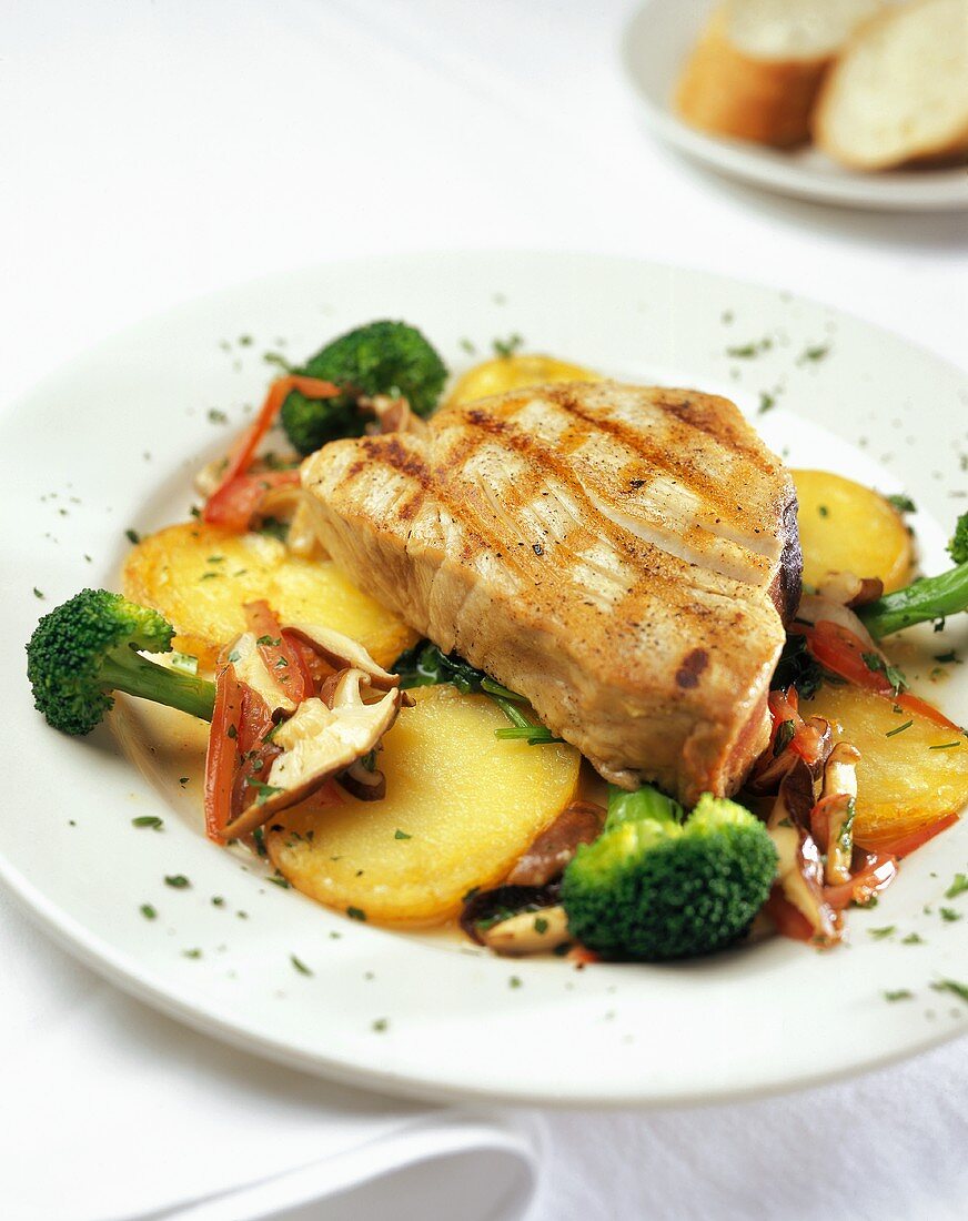 Grilled Swordfish Over Vegetables