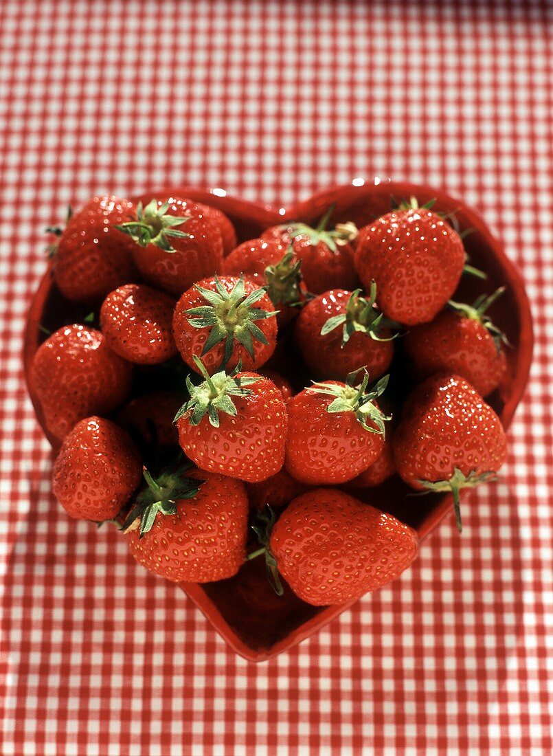Fresh Ripe Strawberries in a Heart Shaped Bowl
