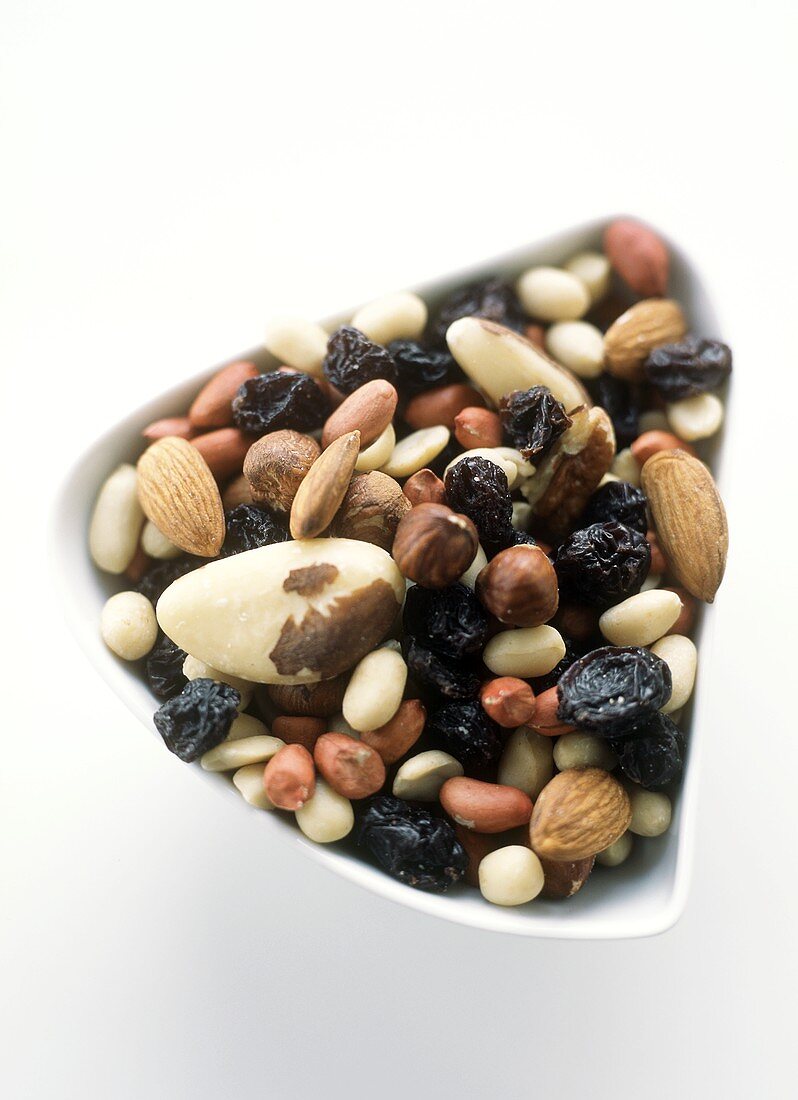 Nuts and Raisins in a Bowl