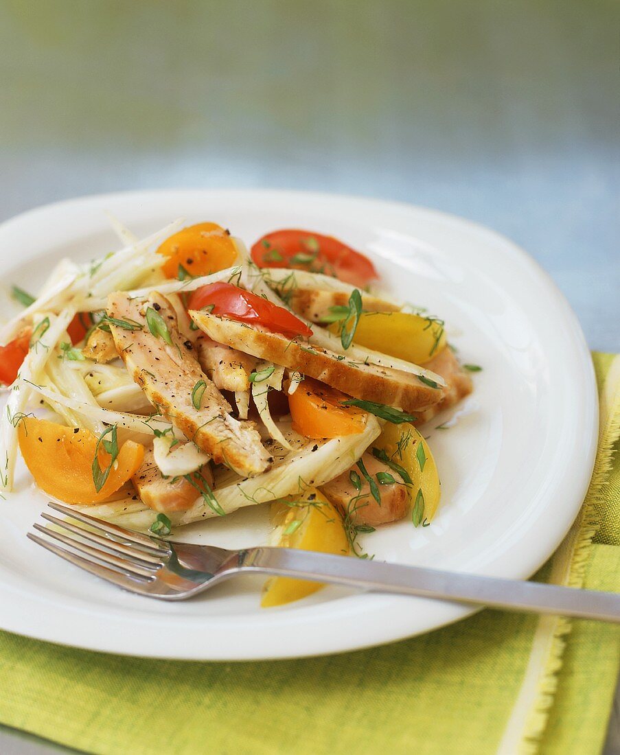 Sliced Chicken, Fennel and Tomato Salad