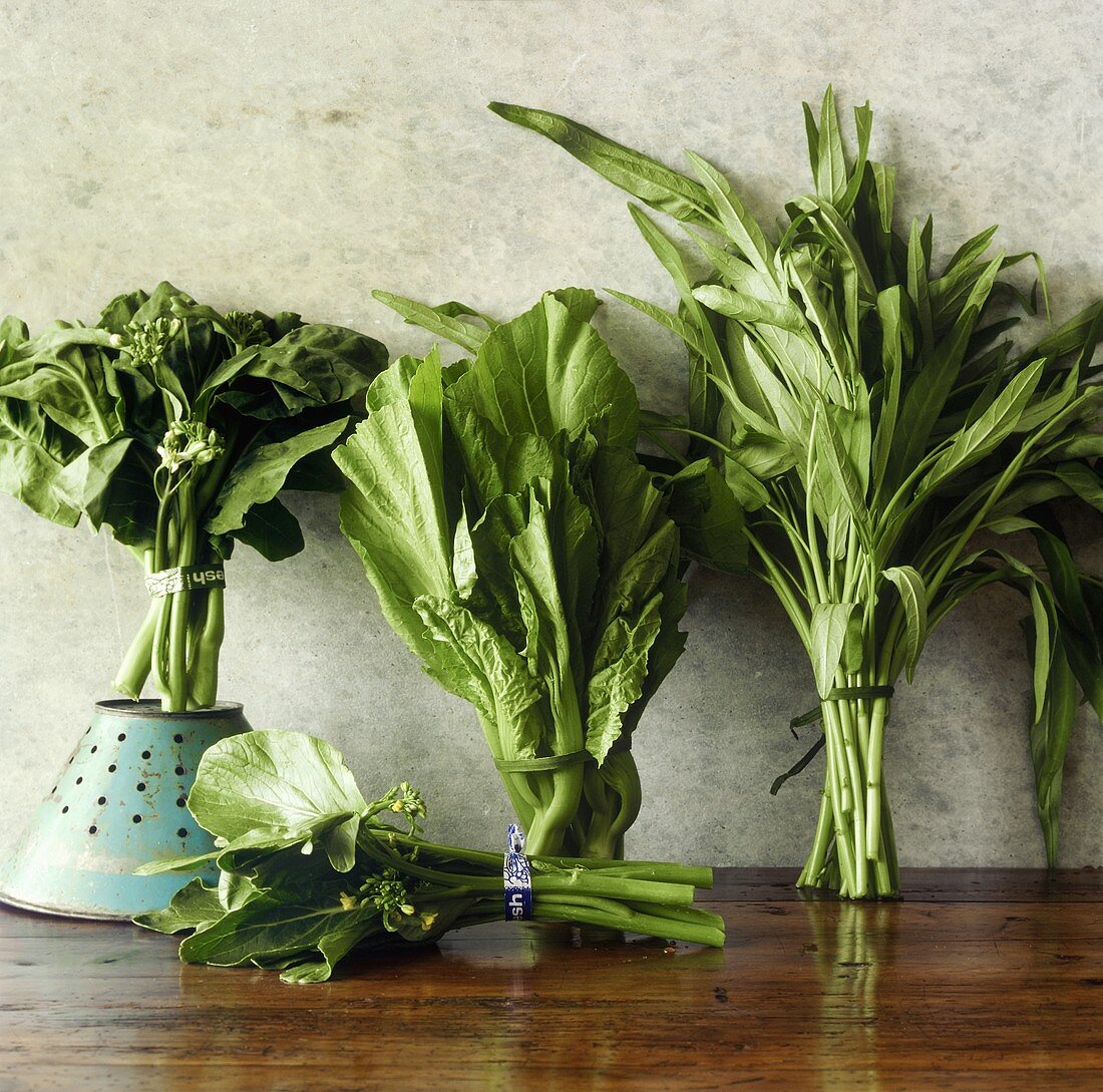 Still Life with Chinese Broccoli, Choy Sum, Water Spinach and Mustard Cabbage