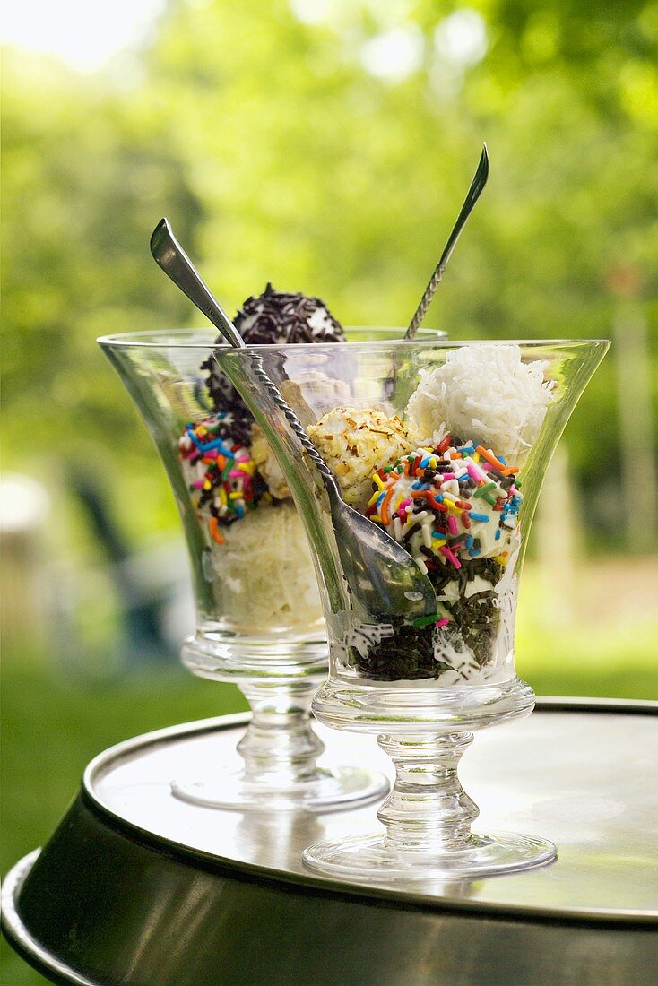 Ice Cream in Glass Dishes with Assorted Sprinkles