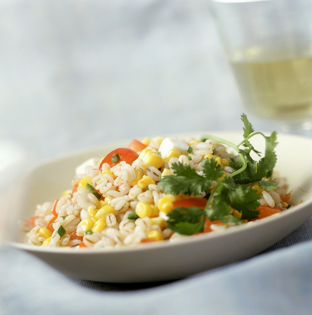 Pearl barley salad with sweetcorn and peppers