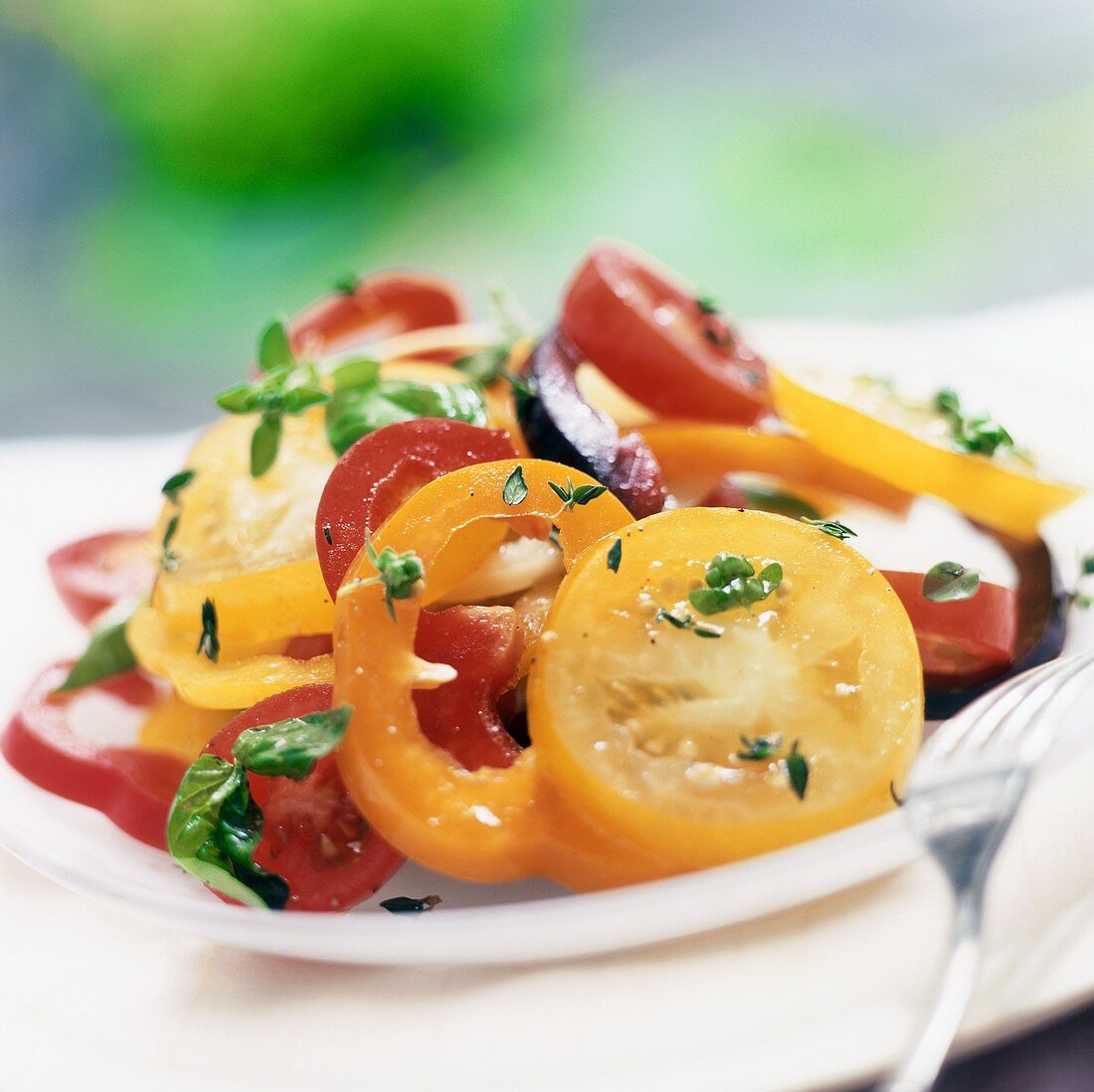 Tomato and pepper salad with fresh herbs
