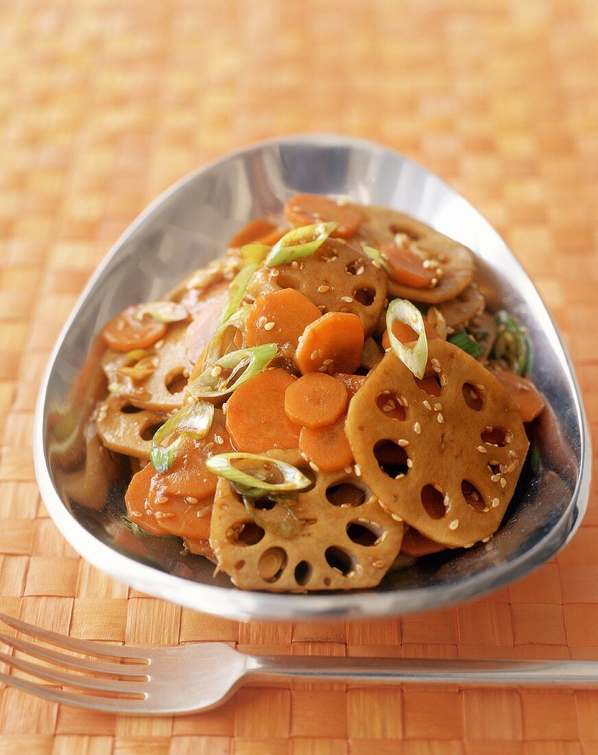 Lotus roots with carrots and sesame