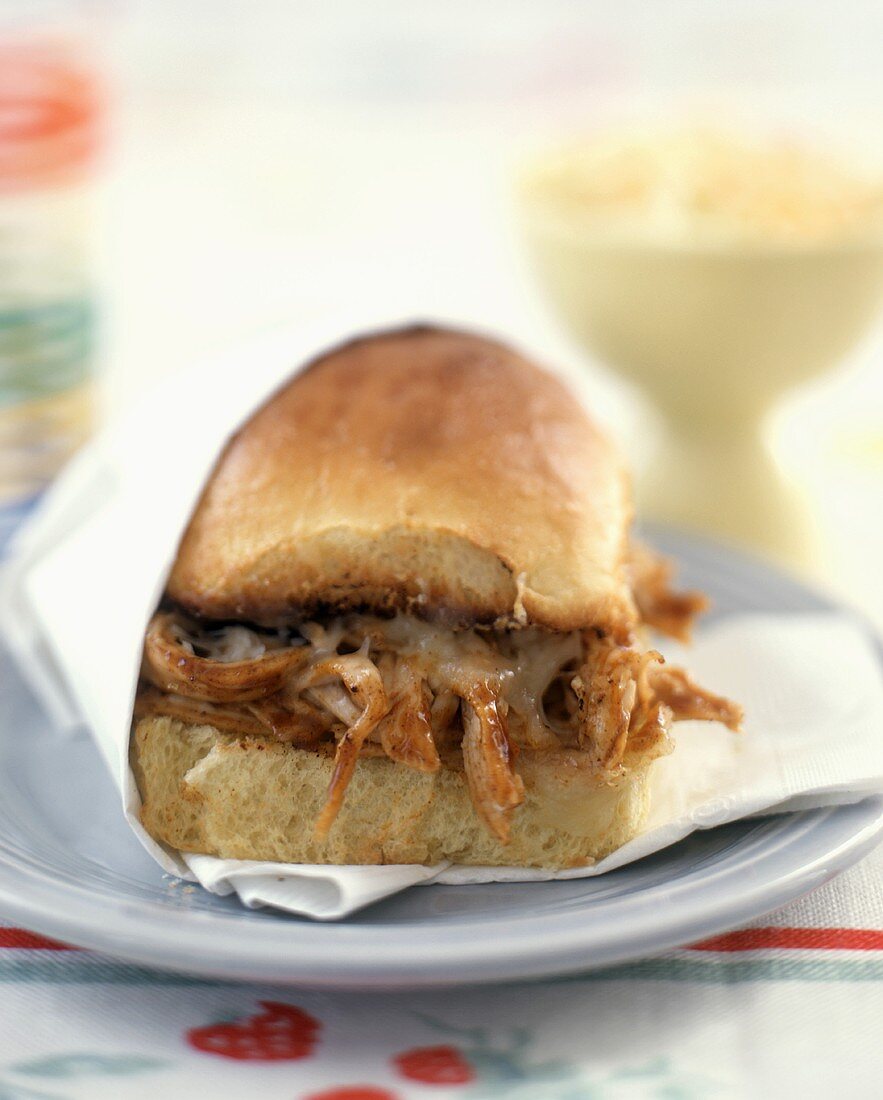 Barbecued Pulled Pork and Cheese Sandwich