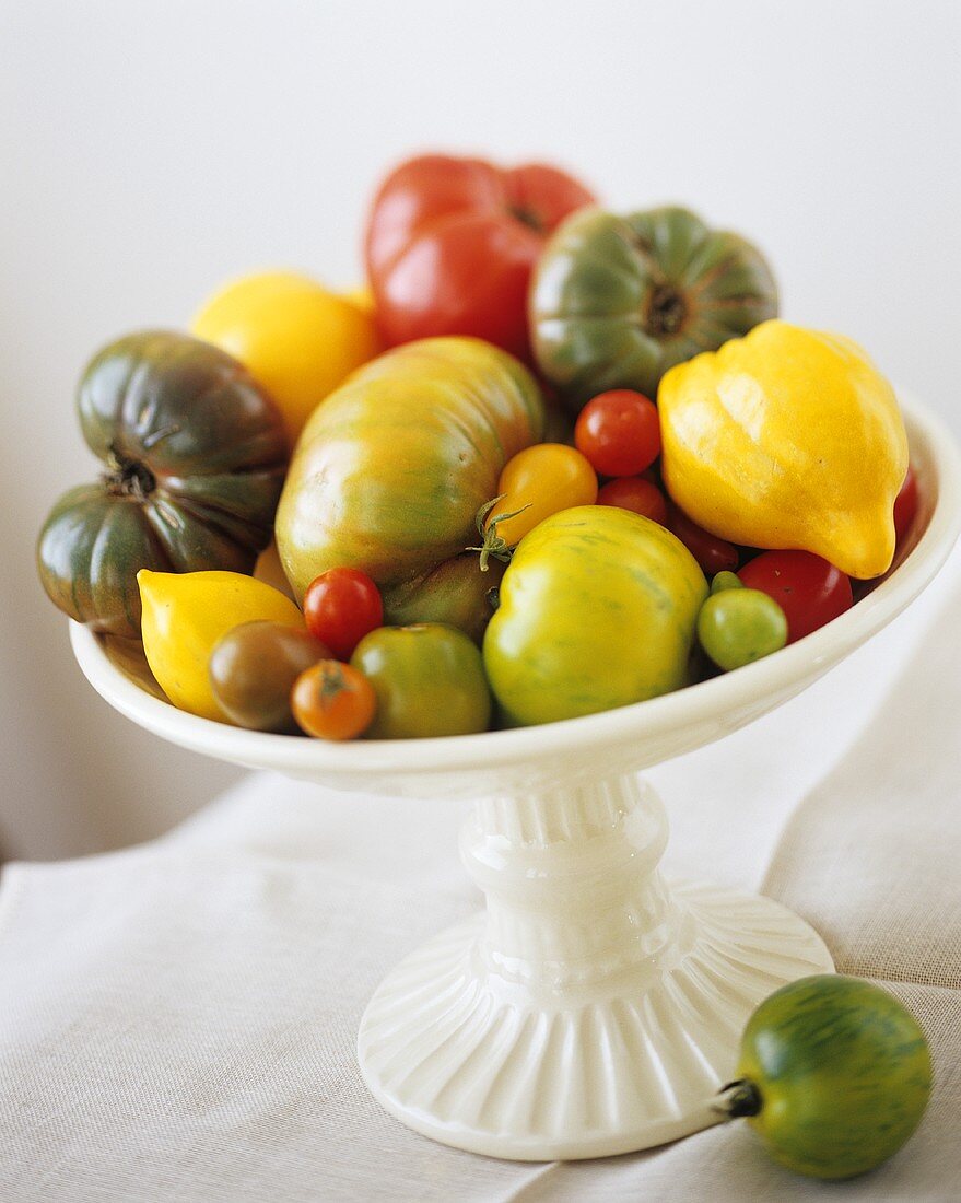 Heirloom Tomatoes in a Pedestal Bowl