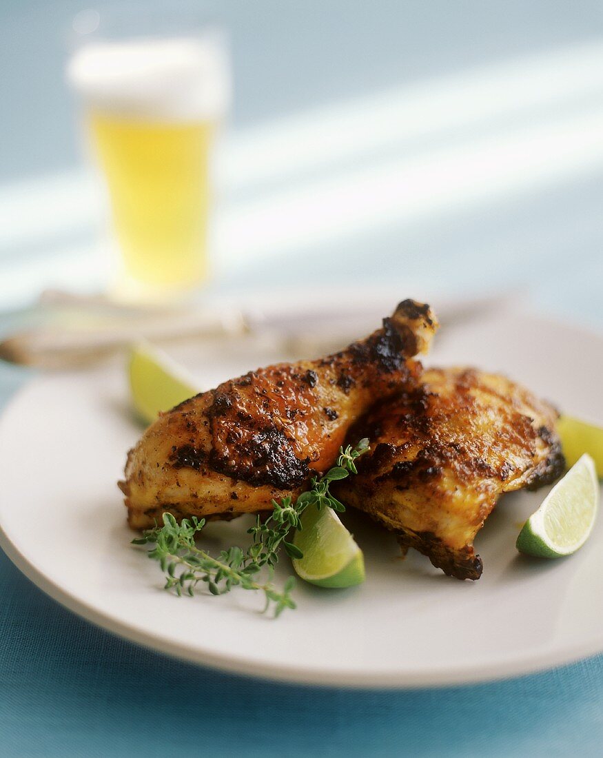 Glazed, Barbecued Chicken with Fresh Thyme and Limes