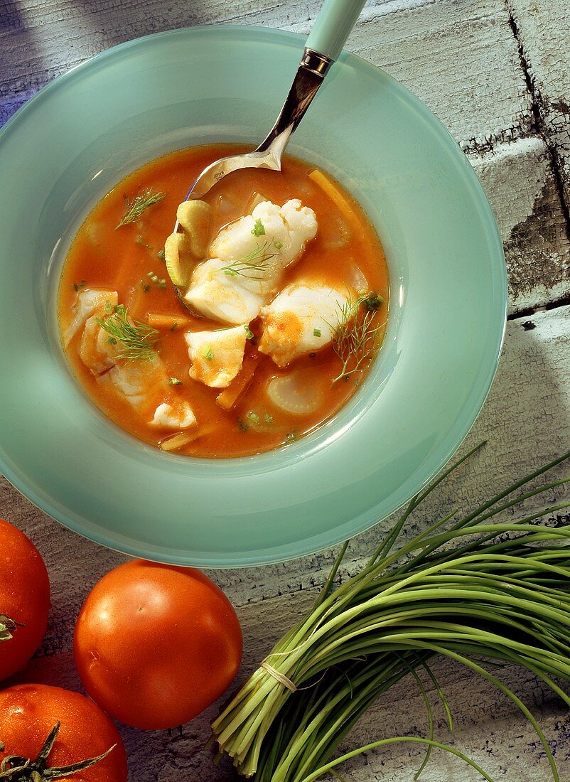 Tomato Soup with Haddock & Vermouth