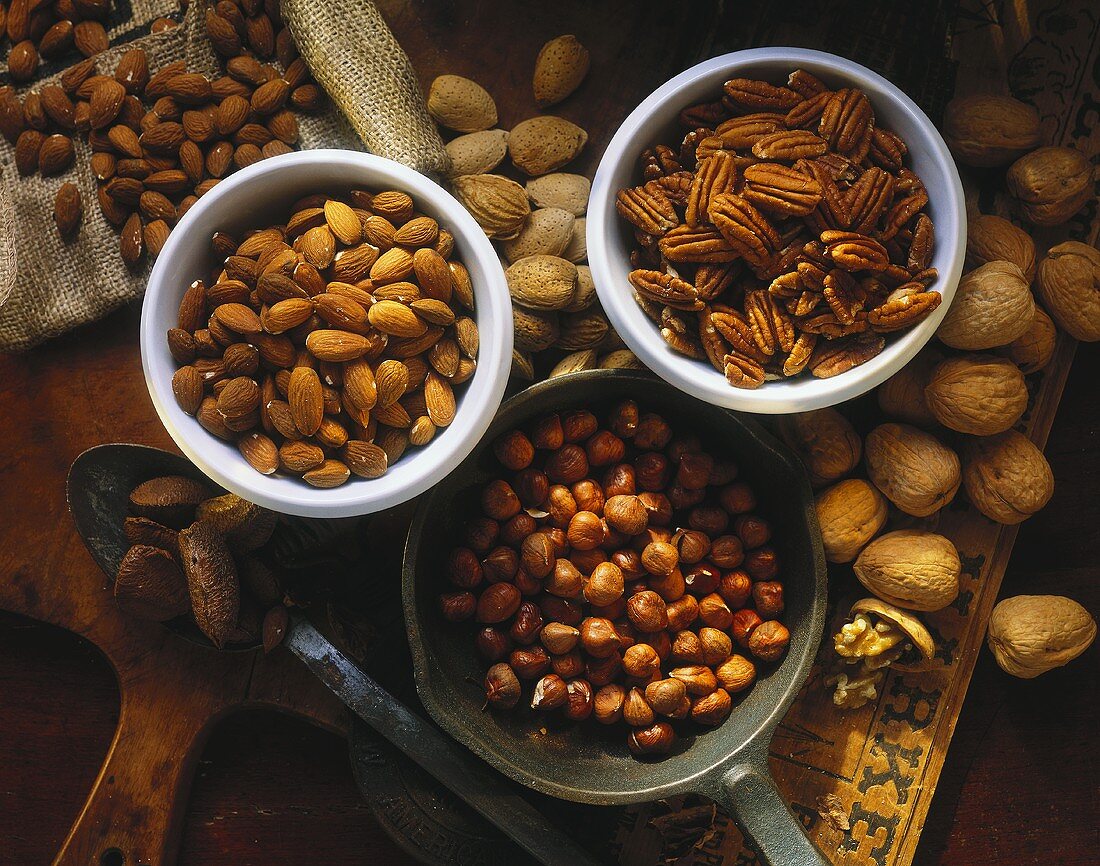 Assorted Nuts: Almonds, Pecans and Hazelnuts