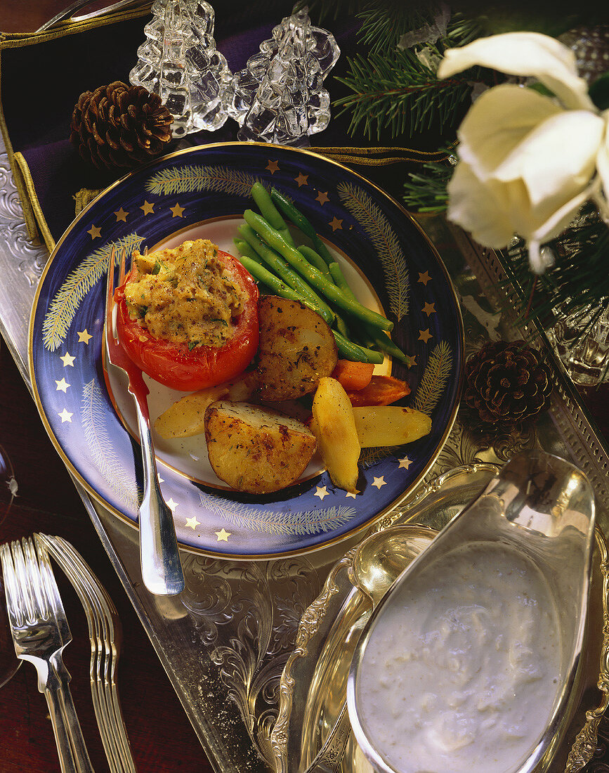 Christmas Dinner Vegetables on a Plate