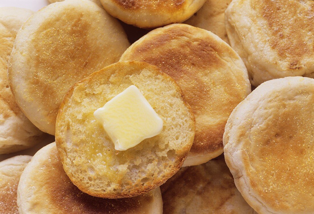 A Toasted English Muffin with Butter on English Muffins