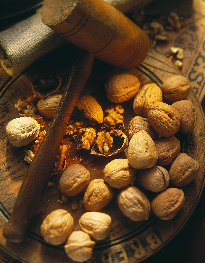 Walnuts with a Wooden Nutcraker