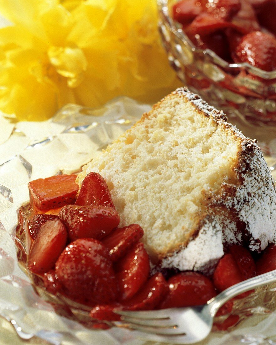 A Piece of Angel Food Cake; Fresh Strawberries