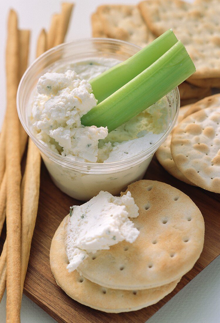 Herb Dip with Celery Stick and Crackers