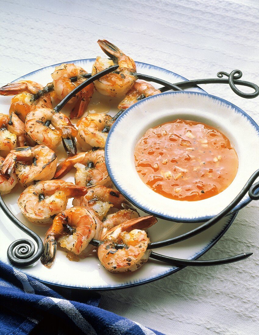 Grilled Skewered Shrimp with Apricot Sauce