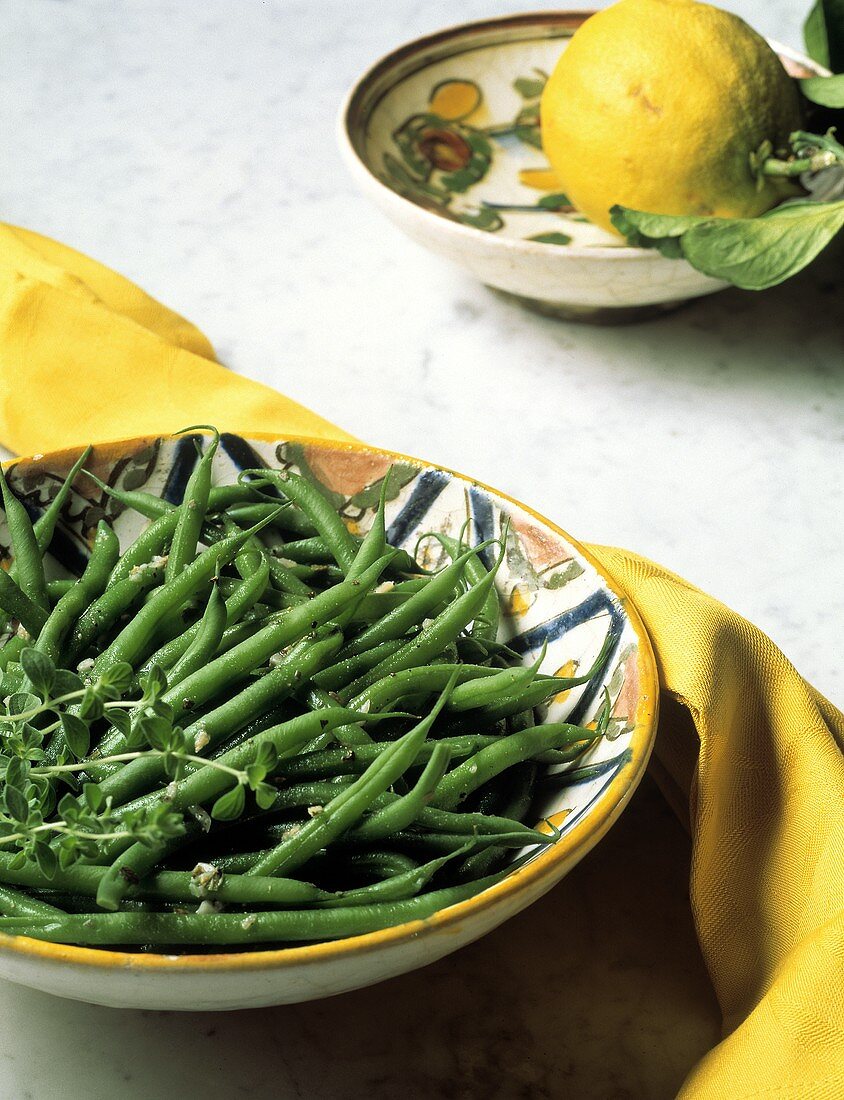 Bowl of Green Beans with Fresh Thyme