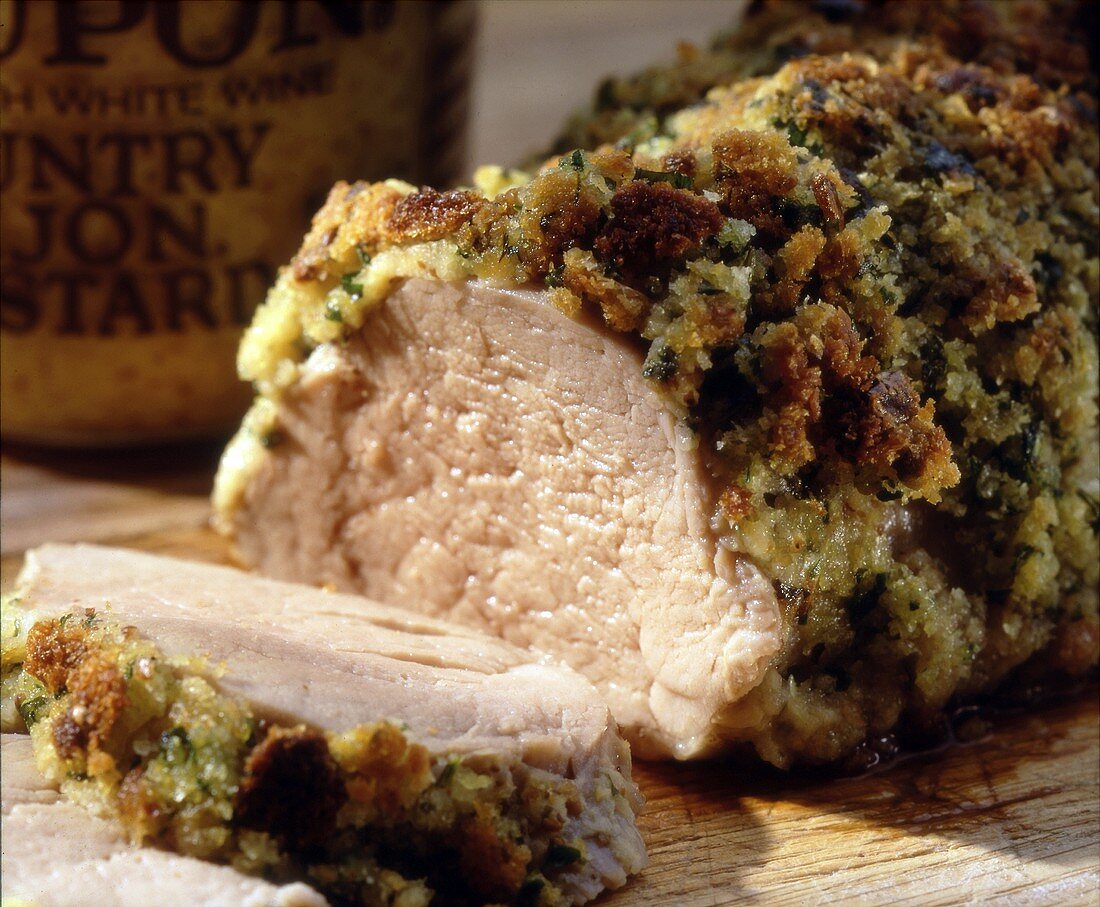 Partially Sliced Pork Tenderloin with an Herb Crust