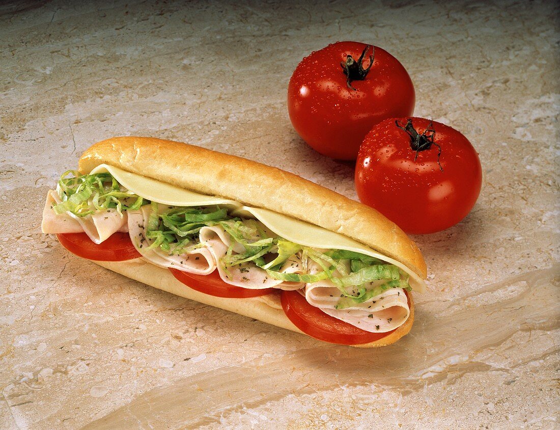 Turkey Sub with Lettuce and Tomato