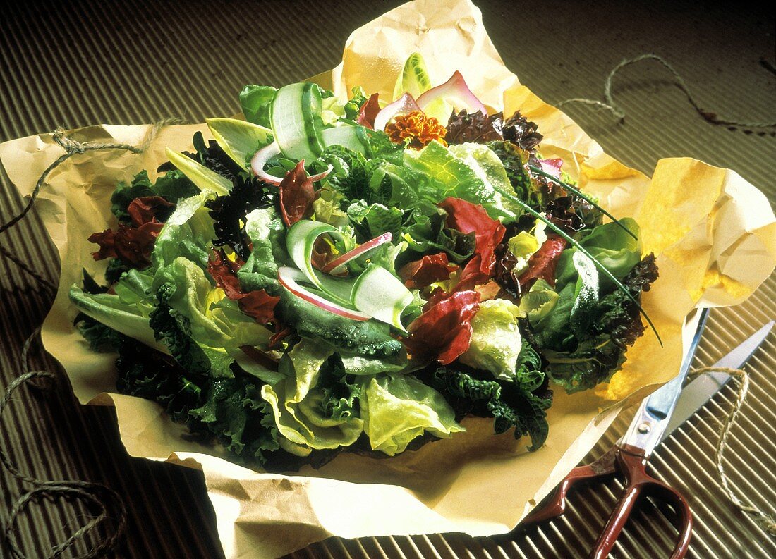 Assorted Lettuce and Red Onion Salad; Butcher's Paper