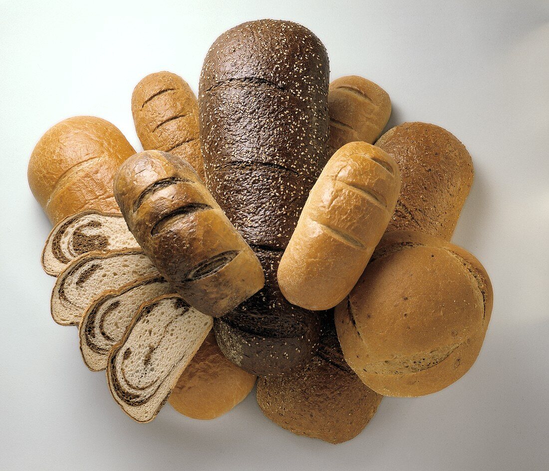 Various Types of Bread Loaves from Overhead
