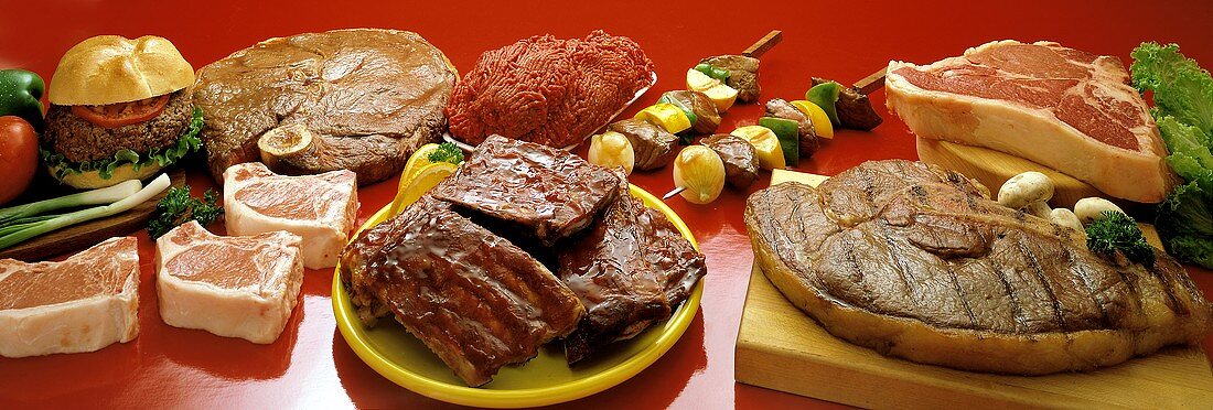 Assorted Meat Dishes; Cooked and Uncooked