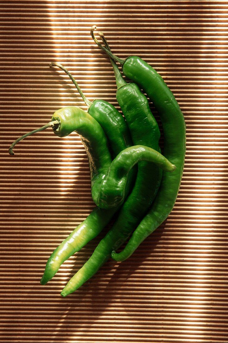 Still Life of Green Chili Peppers