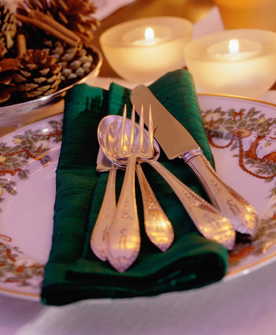 Holiday Place Setting with Burning Candles
