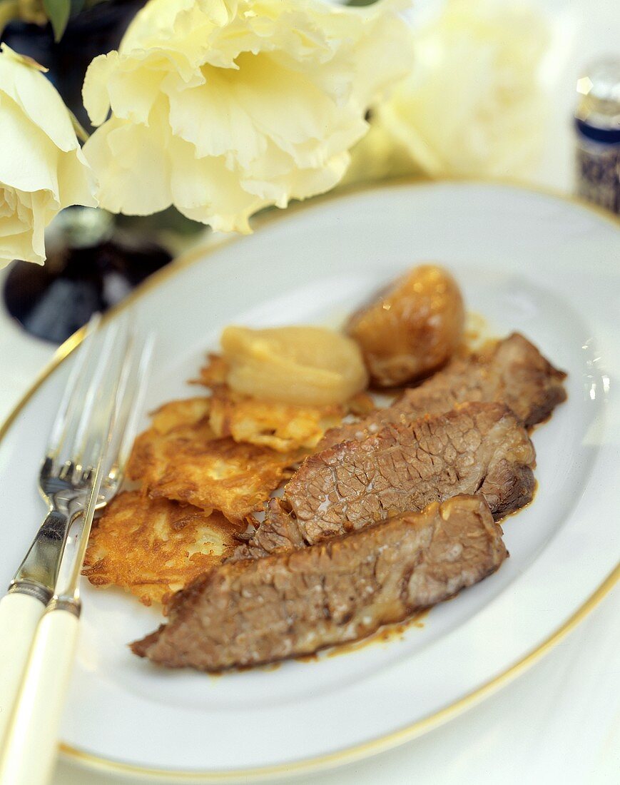 A Single Serving of Brisket and Latkas