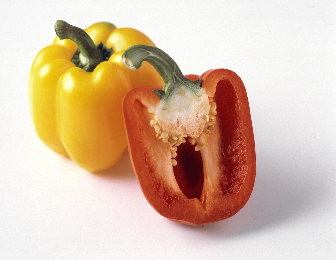 Yellow Bell Pepper with Red Bell Pepper Half