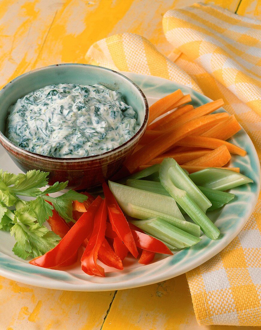 Raw Vegetables Sliced with Herb Dip