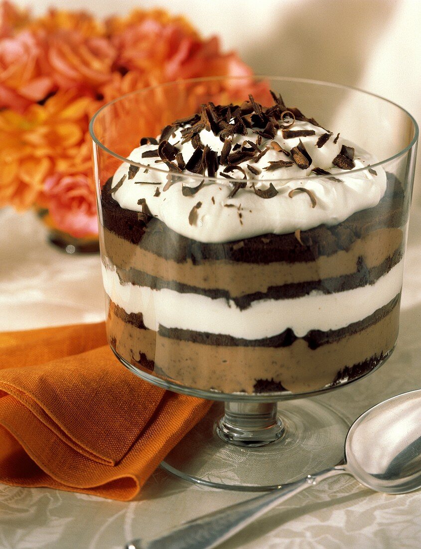 Chocolate Cake Trifle with Mousse and Cream