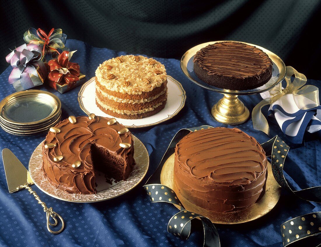 Christmas Cakes and Tortes on a Buffet Table