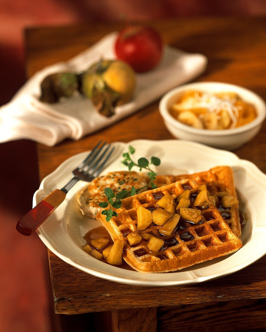 Waffles with Maple Syrup and Apples