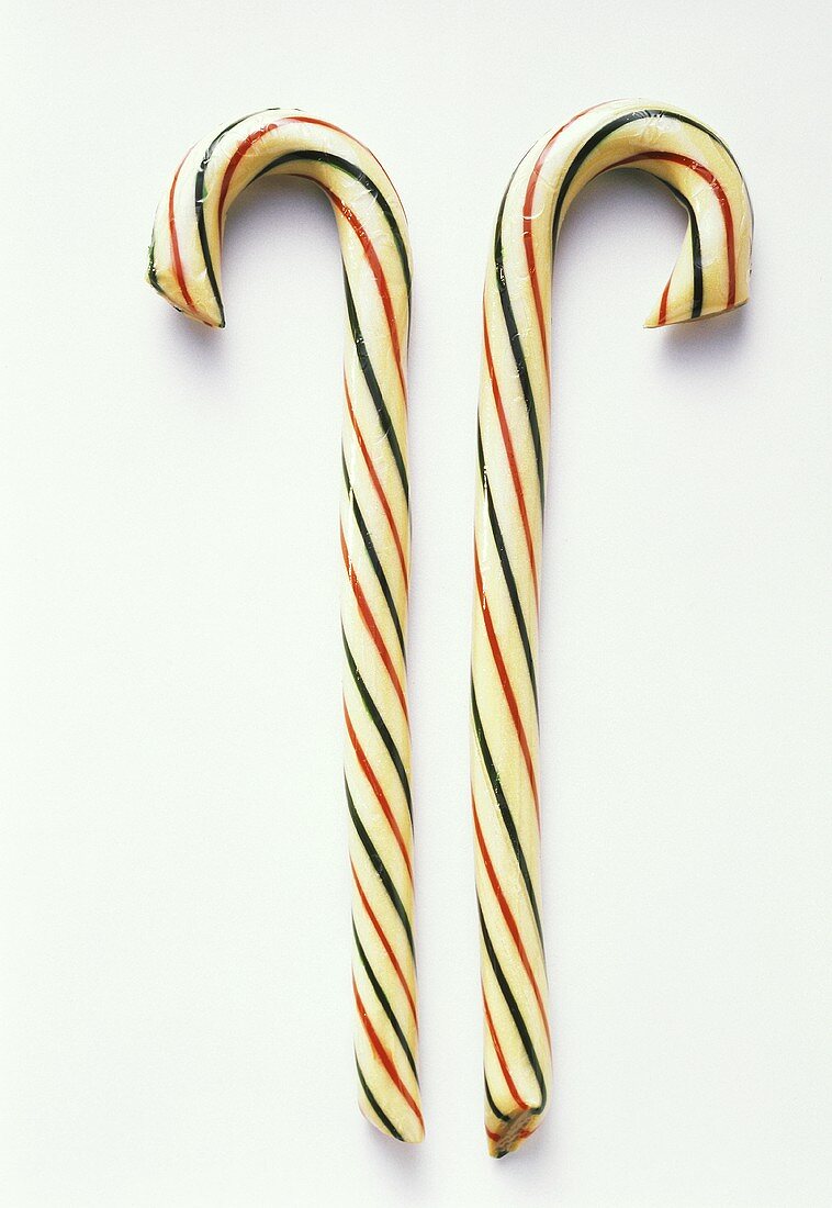 Two Candy Canes with Red and Green Stripes